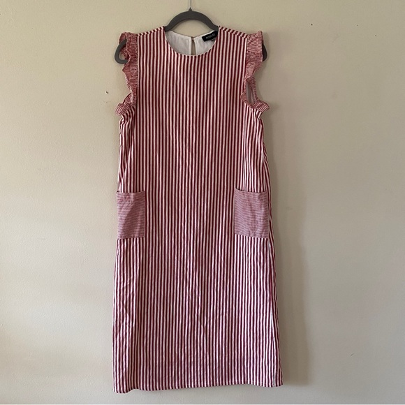 Roolee Other - Roolee Striped Ruffled Midi Dress Size 13-14 Girls Tall Pockets Red White